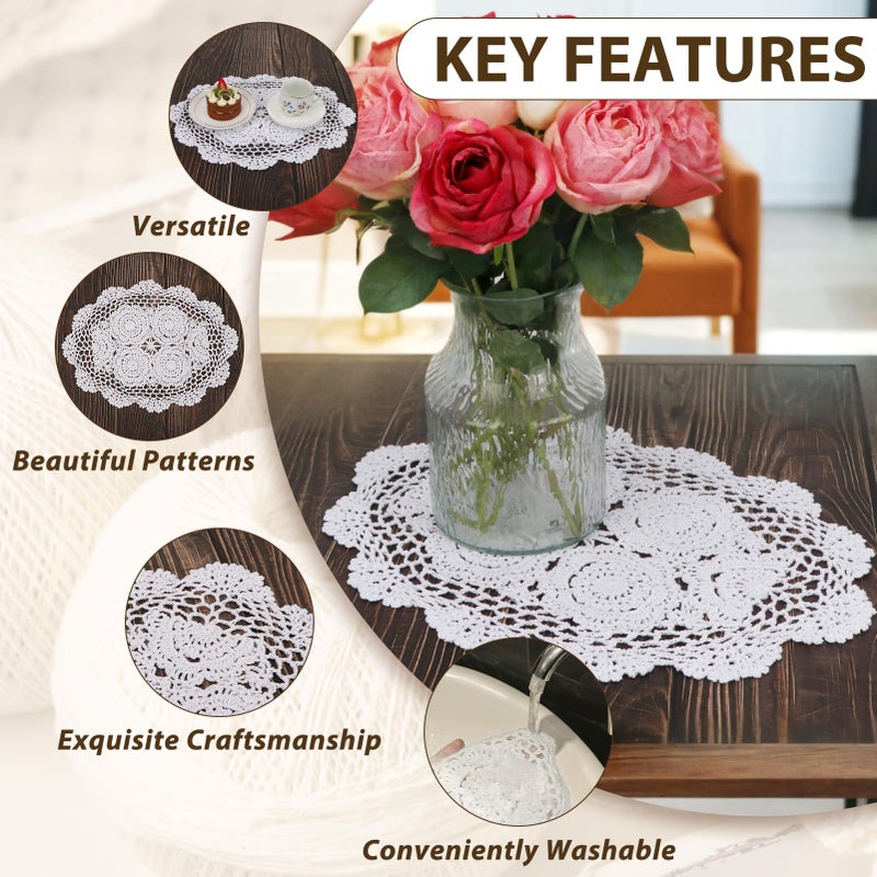 kilofly Crochet Cotton Lace Placemats Doilies 4pc, Oval, White, 11.8 x 17.7 inch - Image 4